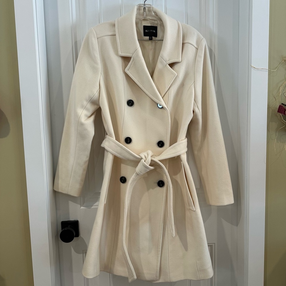 Express Winter White Wool Blend Coat Women’s Large NWT